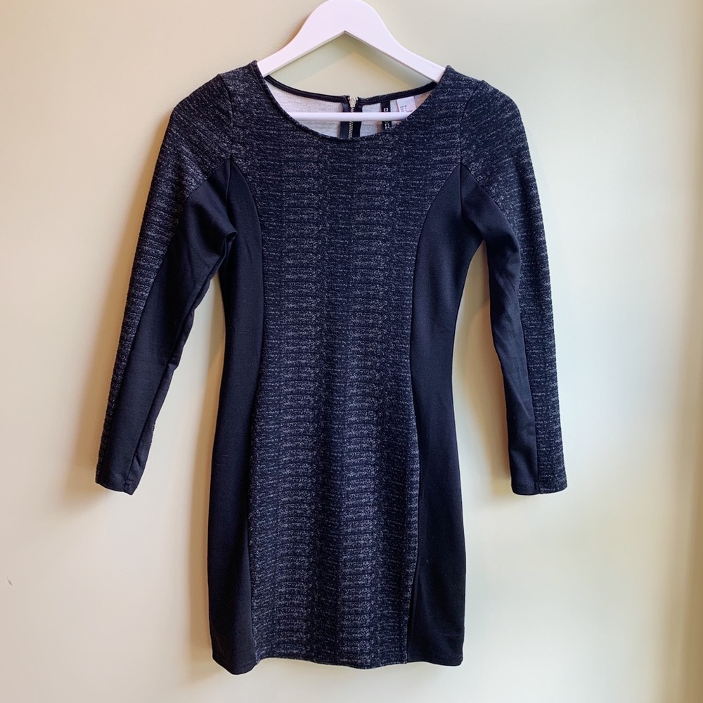 Long Sleeve Black and Grey Formal Dress